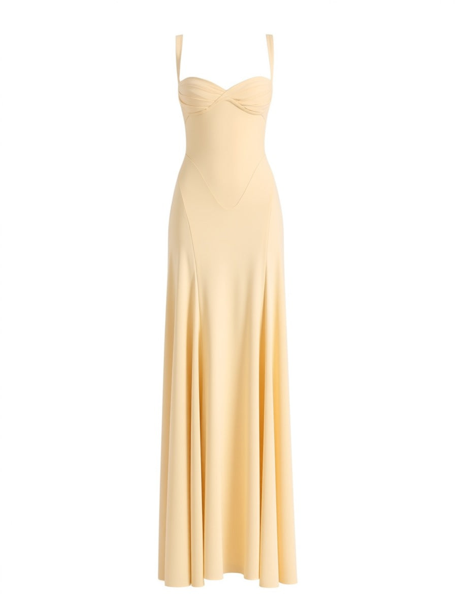 Clementine butter yellow sweetheart corset maxi dress – dress product photo | LUXYWEARS