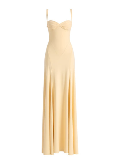 Clementine butter yellow sweetheart corset maxi dress – dress product photo | LUXYWEARS