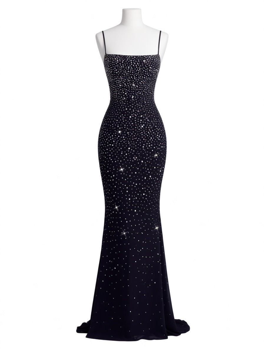 Estelle black rhinestone gradient maxi gown – dress product photo | LUXYWEARS