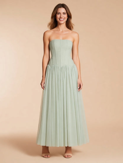 Mirabel green strapless mesh corset maxi dress – full length front view | LUXYWEARS