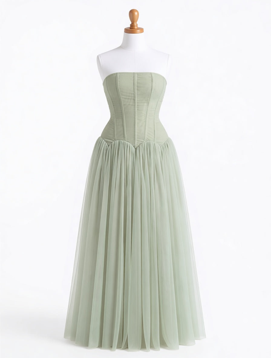 Mirabel green strapless mesh corset maxi dress – dress product photo | LUXYWEARS