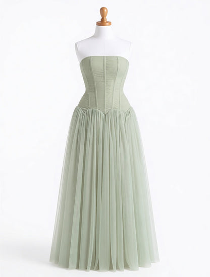 Mirabel green strapless mesh corset maxi dress – dress product photo | LUXYWEARS