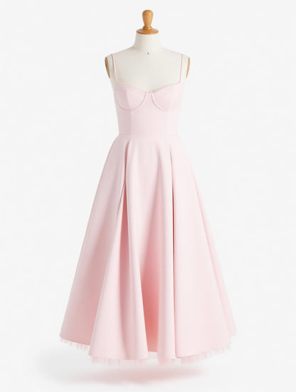 Odette blush pink tulle corset midi dress with pockets – dress product photo | LUXYWEARS