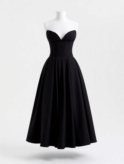 Riviera black boned corset midi dress – dress product photo | LUXYWEARS