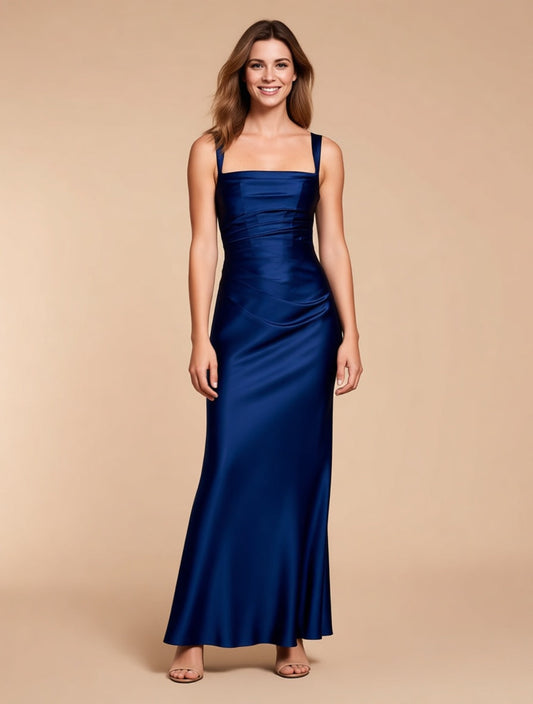 Vivienne navy satin corset maxi dress – full length front view | LUXYWEARS