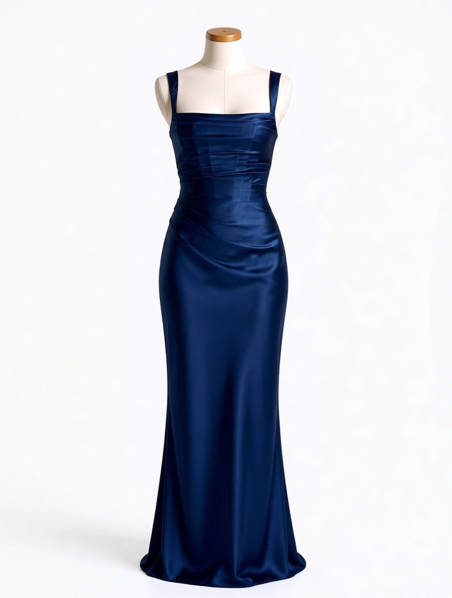Vivienne navy satin corset maxi dress – dress product photo | LUXYWEARS